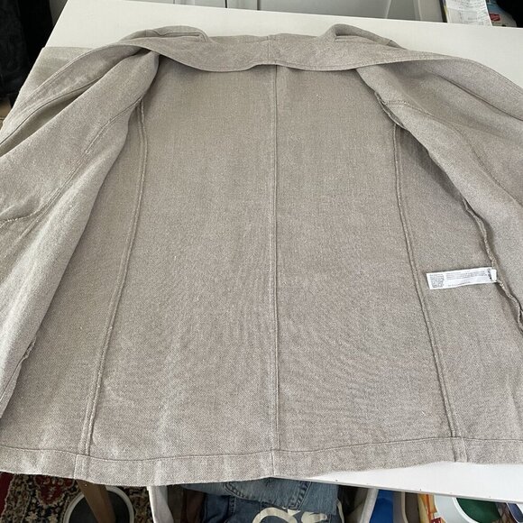 Eileen Fisher 100% Linen Open Front Collarless Jacket Natural Tan Beige Large - Picture 8 of 11